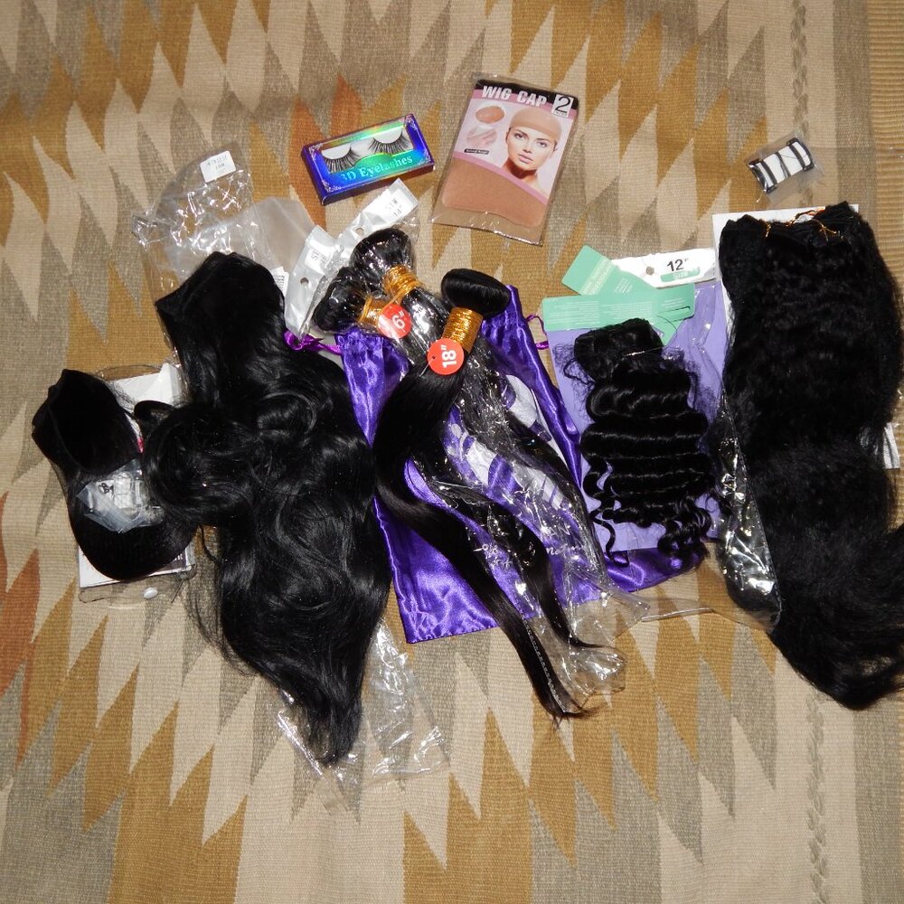 Black Hair Extension Bundle 4 Human Hair 1 Synthetic - Retail Value Over $165